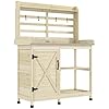 Outsunny Outdoor Wooden Potting Bench Table Garden Workstation with Storage Cabinet Storage Shelves for Backyard Patio Balcony Natural