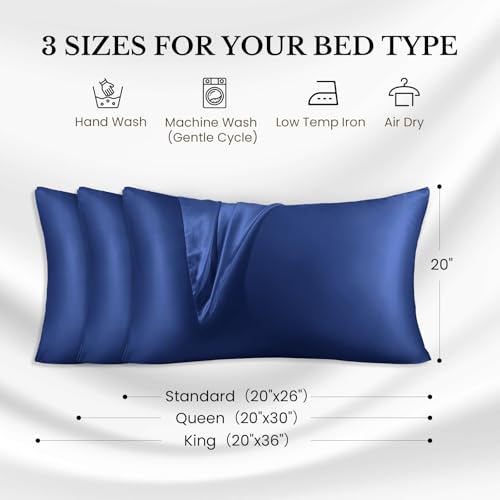 Image of THXSILK 25mm 100% Pure Mulberry 6A+ Silk Pillowcase for Hair & Skin with Zipper Closure, Cooling, Natural, Organic, Double Sided Silk Pillow Case with Gift Box(Navy Blue, Queen 20 inchx30 inch, 1pc)