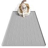 Pieviev Silicone Cat Litter Trapping Mat, 34''x22'' Large Cat Litter Mat, Easy to Clean & Soft on Kitty Paws, Waterproof Kitty Litter Pads for Indoor Cats, Light Grey