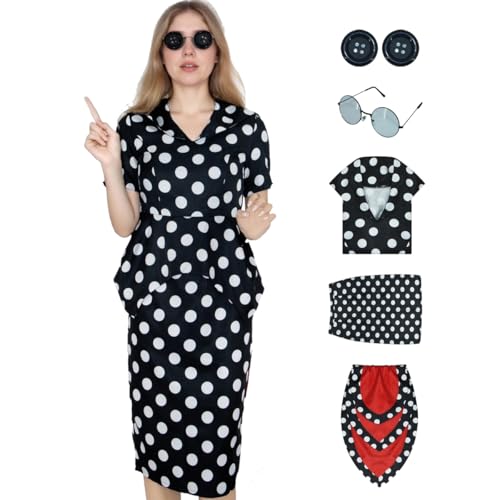 Tvnxdgl The Other Mother Cosplay Costume Beldam Polka Dot Pencil Dress with Button Eye Glasses Halloween Uniform L