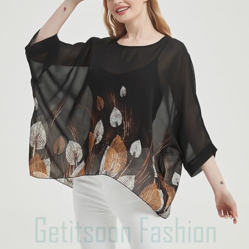 Women's Loose Alicia Floral Print Chiffon Blouse Batwing Blouses Bohemian Flowy Tops Top T-Shirt2