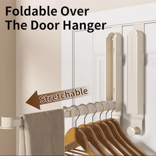 Kocusu Adjustable Over Door Hangers for Clothes with 6 Groves,Foldable Door Clothes Hanger,Back of Door Hooks,Door Coat Hanger,Over the Door Hanger for Bedroom,Coat,Bag,Cap,White - Image 2