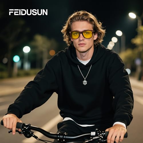 Image of FEIDUSUN Night Driving Glasses for Men Women-Anti Glare Polarized Night Vision Glasses with HD Yellow Lens