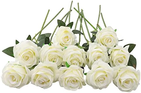 Decpro 12Pcs Artificial Roses, 19.7'' Single Long Stem Silk Blossom Fake Flower for Bridal Wedding Bouquets, Home Party Office Hotel Decoration, Centerpieces, Floral Arrangements (Light Pink)