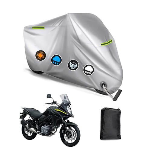 バイクカバー スズキ Vストローム650 ABS 専用 バイクカバー バイクボディーカバー 3つの反射ストリップ 原付カバー UVカット 凍結防止カバー 車体カバー 盗難防止 ワンタッチバックル付き ロック穴付き オールシーズン対応 【収納バッグ付き】 (