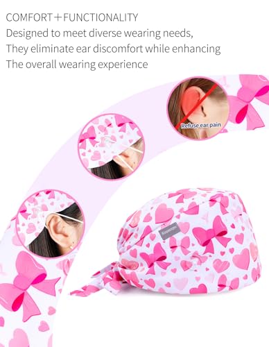 Image of Kousenpu Scrub Caps for Women, Adjustable Women's Surgical Cap with Buttons, Breathable Cute Design for Nurses and Doctors