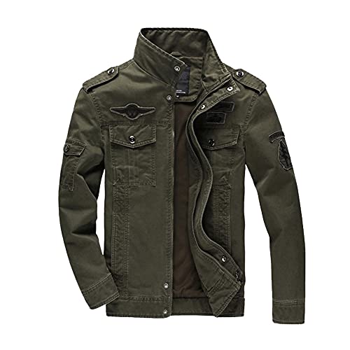 GUOCU Chaqueta de Algodón Hombre Casual Chaqueta Militar Otoño Chaqueta Clásica al Aire Libre Cazadora Aviador Ligera Entretiempo Chaqueta Cargo Cuello Alto
