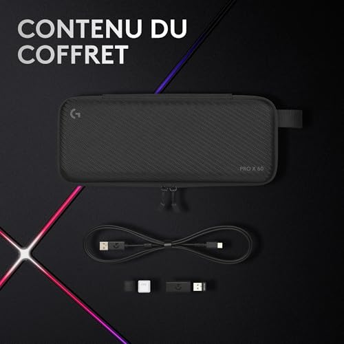 Logitech G Pro X 60 Lightspeed, Clavier Gaming sans Fil, mécanique Compact TKL 60 pour Cent, LIGHTSYNC RVB, Touches en PBT Double Couche, switchs tactiles GX optiques, Windows PC, AZERTY FR - Noir