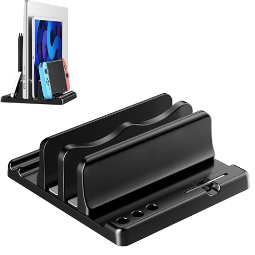 Ahonnpely Vertical Laptop Stand Holder - Adjustable ABS Plastic Laptop Holder Vertical Space-Saving 4 in 1 Compatible with All MacBook Pro Air Mac HP Dell Microsoft Surface (Black)