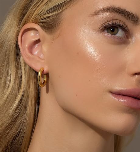 6 Pairs Simple Gold Hoop Earrings Set for Women Trendy, 14K Gold Plated Chunky Hollow Tube Hoops Earrings, Hypoallergenic Lightweight Large Hoops Jewelry 25/30/35mm3