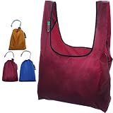 EcoJeannie 3 Pack Ripstop Nylon Foldable Reusable Grocery Shopping Bag, Built-in Pouch, RBS035 (Must