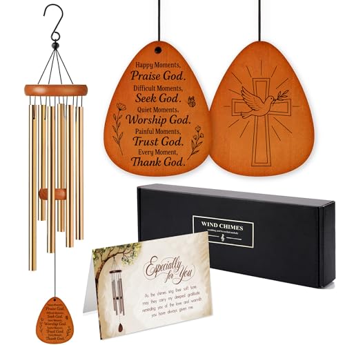 Christian Wind Chimes with Bible Verse - Catholic Spiritual Biblical Christian Gifts for Women Mom Grandma - Birthday Baptism Christmas Faith Based Gifts - Cross Religious Wind Chimes for Outside 28in