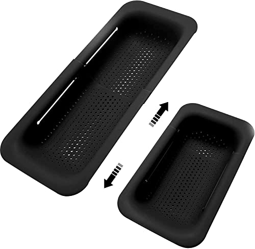 Image of Collapsible Sink Colanders and Strainers Basket Extendable Plastic Fruit Vegetable Strainer Drainer Basket for Kitchen (Length 13.6 inch-18.7 inch) (Black) 6 * 10