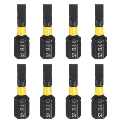 sourcing map 8pcs SL4 Slotted Screwdriver Bit 1/4" Hex Shank 25mm/1" Length Magnetic Flat Head Hex Bits S2 Steel Screw Driver Bit Industrial Grade Electric Drill Bits