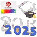 Graduation 2025 Cookie Cutters 4-Pc. Set Made in the USA by Ann Clark, Grad Cap, #2, #0, and #5