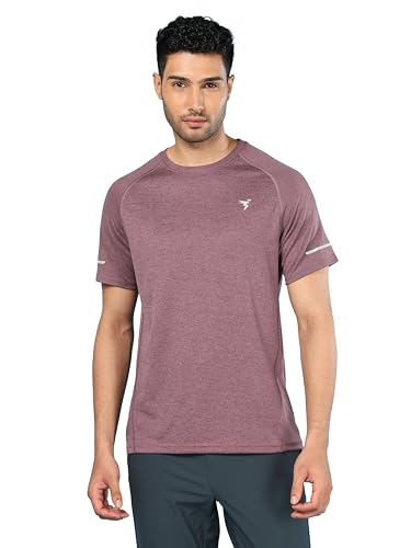 Image of TECHNOSPORT Men's Melange Slim Fit Round Neck T-Shirt Double Cool Raglan Sleeve Slip On Polyester for Gym Running Workout UPF50+ Anti Odour