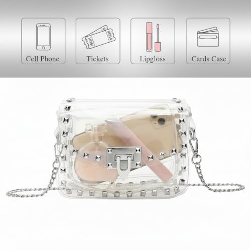 SharPlus Clear Crossbody Clutch Purse Bag for Women Stadium Events with Silver Studded Rivet, Clear Handbag for Concert, Game Day, Festival, Airport by SharPlus - Used condition - Image 5