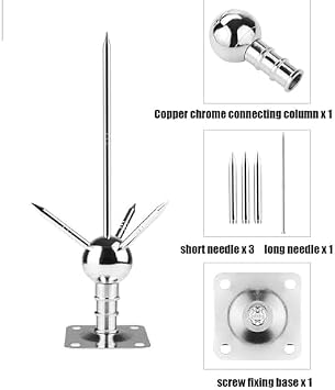Lightning Rods Are Suitable for Homes, Lightning Rod Kit for Roof, Three-Pole Spike Brass Detachable Copper Lightning Protection Equipment, for Roofs, Schools