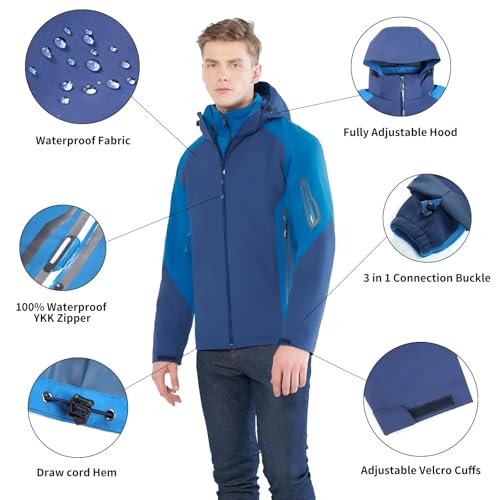 HALO RAIN Waterproof Men's 3 in 1 Rain Jacket Waterproof Raincoat Winter Jacket Warm Coat with Inner Warm Fleece Coat2