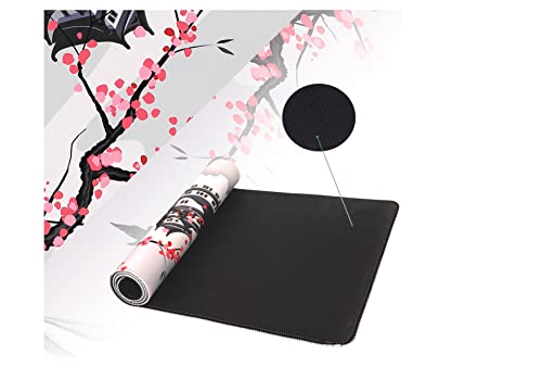 Japanese Cherry Blossom White Gaming Mouse Pad, Xxl Large Gaming Laptop Anime Mouse Pad, Sakura Big Desk Pads, Extended Pc Keyboard Waterproof And Non-Slip 31.5X11.8Inches Mices Pad,Japan #TOP6