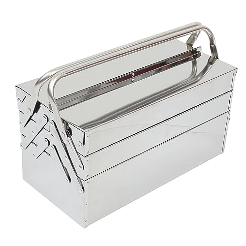 Housoutil Household Folding Stainless Steel Toolbox 3-tier Large Capacity Tools Storage Case Portable Handheld Tools Suitcase for Home Garage Maintenance