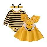 Infant Baby Girl Halloween Outfit Long Sleeve Romper Onesie Bee Suspender Skirt Dress Cute Baby Girl Fall Winter Clothes (B-Yellow, 3-6 Months)