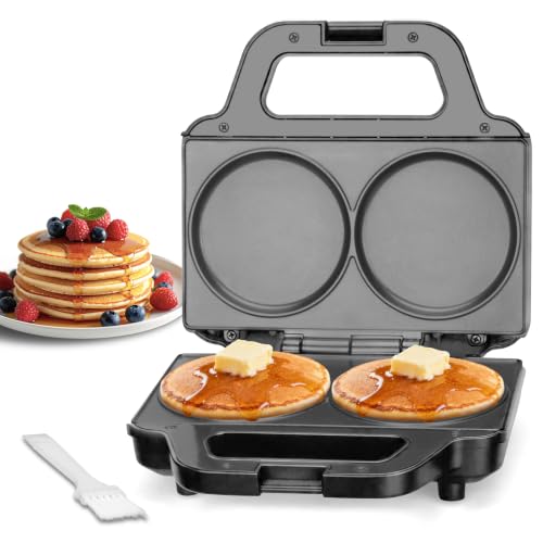 Image of SugarWhisk 4 Inch Double Mini Pancakes Maker Machine, Arepa Maker, Electric Pancake Maker Griddle, Ideal for Pancakes, Cookies, Eggs, Arepas & Breakfast Sandwiches, Graphite