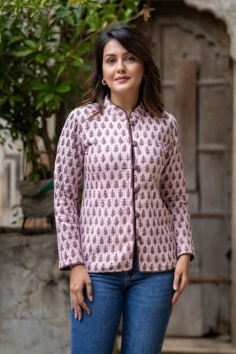 Image of Reversible Jacket for Women | Double Sided Quilted Jacket | Reversible Winter Jacket for Women | Stylish Ethnic Printed Jacket | Warm & Comfortable Casual Outerwear