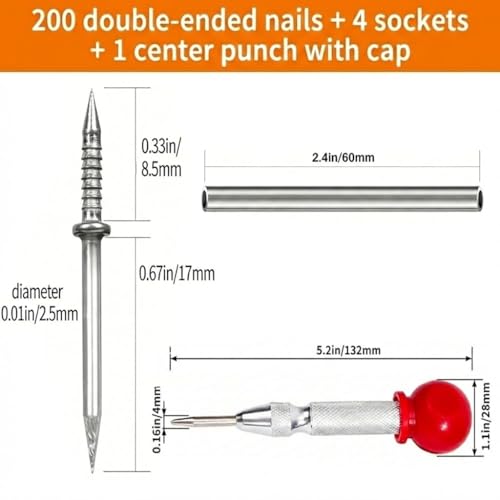 Kit de 200 clavos doble cabeza para baseboards con 4 fundas y punzón central, fijadores invisibles para molduras, paneles y madera miniatura 2