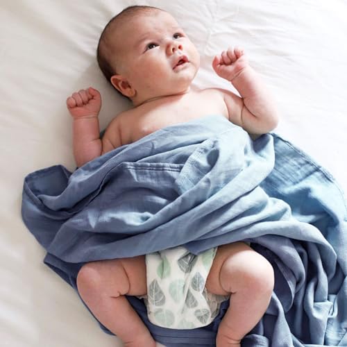 Image of LifeTree Muslin Swaddle Blankets, Baby Swaddling Wrap Nursery Receiving Blanket for Boys & Girls, Soft 70% Viscose from Bamboo and 30% Cotton, Large 47 x 47 inches, Sea Turtle & Solid Colors