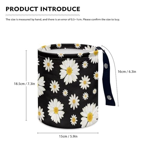 Image of Cute Daisy Print Portable Car Garbage Bin Reusable Collapsible Hanging Portable Dustbin Bin Waste Basket Car Accessories Interior for Car SUV Trucks Universal