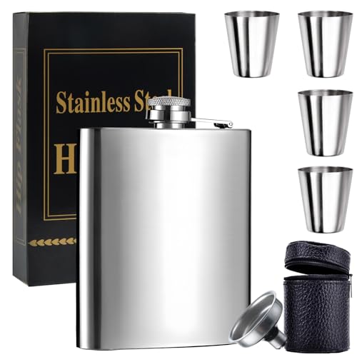 Petacas de Alcohol, dellyy Petaca, Petacas de Alcohol Camuflada, Petaca Personalizada, Flask 8oz Inoxidable, 1 Embudo y 4 Copas, para Escalada Camping Barbacoa Bar Fiesta