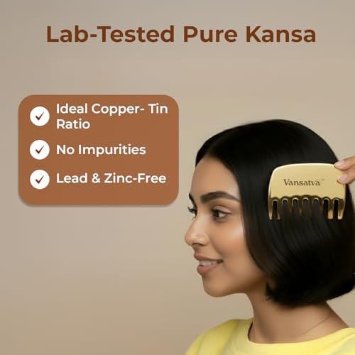 Image of Pure Kansa Comb - Ayurvedic Bronze Scalp Massage Tool for Relaxation, Improved Circulation & Root Stimulation | Handcrafted Natural Comb for Healthy-Looking Hair & Scalp Wellness