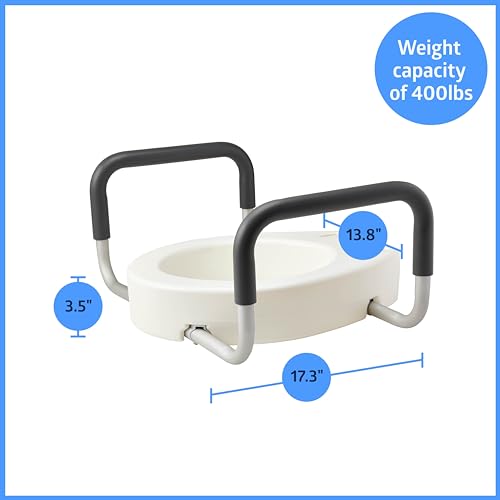 Medline Standard Toilet Seat Riser with Arms, 3.5-Inch Height, 400 lb Weight Capacity - Comfortable & Secure Bathroom Aid for Elderly & Disabled by Medline - Image 2