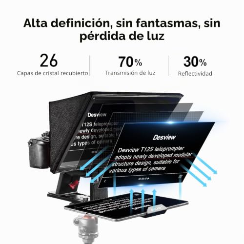 Miniatura 2 de Desview T12s Teleprompter De Aleación De Aluminio, Pantalla De Alta Resolución De 12,9 Pulgadas, Teleprompter De Metal Con Mando A Distancia, Aplicación Compatible Con Ipad, Tableta, Smartphone Para