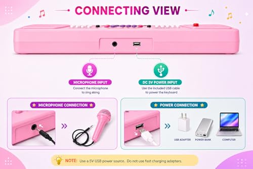 Image of Braintastic Kids Piano Keyboard with Microphone, 37 Keys, 8 Rhythms, 8 Tones with 6 in-Built Demos & Song Recording Feature for Boys & Girls (Pink)