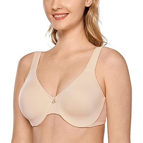DELIMIRA Women's Minimizer Bra Plus Size Underwire Smooth Full Coverage Seamless Bras Beige 36E Cover