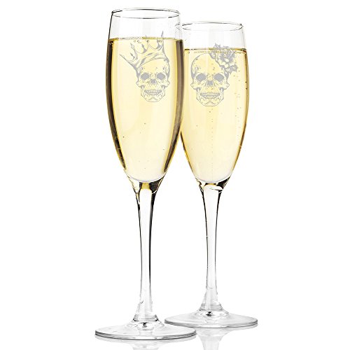 PDTXCLS Aeiniwer Skull King and Skull Queen Champagne Toasting Flute Glasses, Set of 2