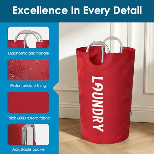 Image of 130L Laundry Basket with Tech Handle, 2in1 Large Dirty Clothes Hamper Red