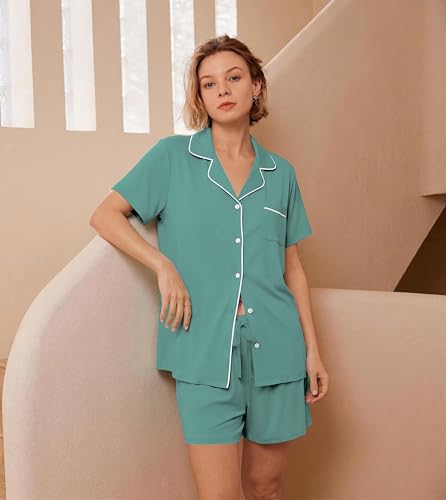 Image of Ekouaer Womens Pajamas Set Soft Classic Notch Collar Bride Pjs Comfy Short Sleeve Sleepwear Loungewear