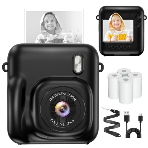 Image of Instant Camera, 1080P Kids Camera for Girls Boys Christmas Birthday Gifts, Dual-Lens Instant Print Digital Cameras for Kids Teens Toddle, 4 Rolls Print Paper, Toy for Age 4-12 Years (Black)