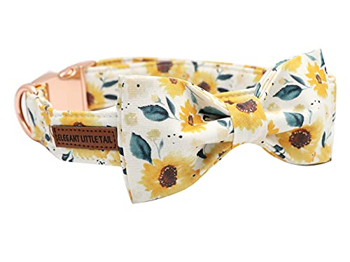 Image of Elegant little tail Sunflower Print Dog Collar, Girl Dog Collar with Bow Adjustable Soft Bow tie Dog Collars for X-Large Dogs
