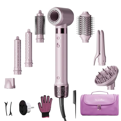 Image of Mythsight StyleVibe Dual Voltage 8-in-1 Air Styler with Diffuser Hair Dryer, Auto Curlers (L /R), Straightener Brush, Travel Adapter & Case for Fast Drying, Frizz-Free Volume & Smooth Blowouts Styles