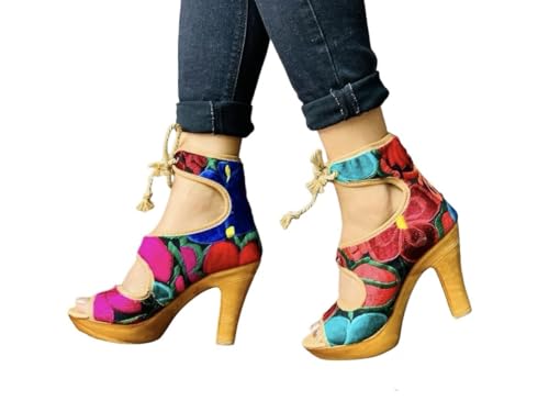 La Santa Art Mx Mexican high Heels. Huaraches Sandalias Mexicanas con Textiles. Mexican textiles. Mexican heels loom. Mexican party's heels (8)