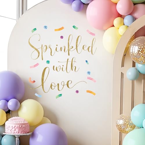 Sprinkled With Love Baby Shower Decorations - Sprinkled With Love Sign Decal for Balloons Arch Backdrop Donut Baby Sprinkle Decorations for Girl Gold First Birthday Decorations 1st Party Supplies