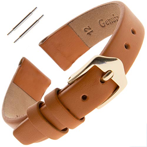 Gilden Ladies 10-14mm Classic Calfskin Fashion Color Flat Leather Watch Band F60-0312 (12 millimeter end width, Tan, Gold-Tone Buckle)