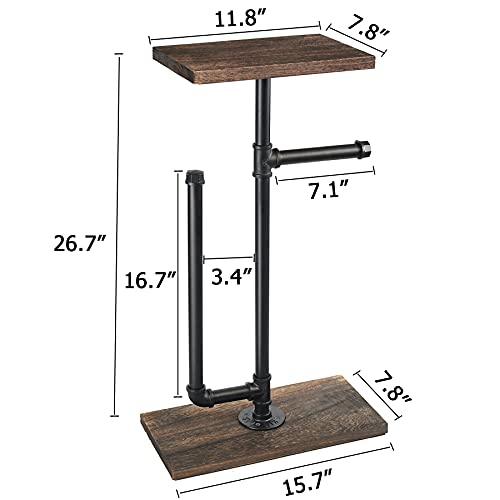 Toilet Paper Holder, Freestanding Tissue Paper Roll Holder Stand, Toilet Paper Storage Dispenser, Bathroom Accessories Tissue Holder With Rustic Wooden Storage Shelf And Cast Iron Pipe For Bathroom #TOP1