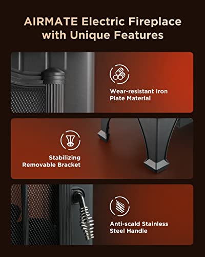 Airmate Electric Fireplace Heater, 25" Freestanding Space Heater Fireplace Stove With 3D Realistic Flame, 1500W Portable Electric Heater For Indoor Use, Thermostat, Overheating Protection - Black #TOP6