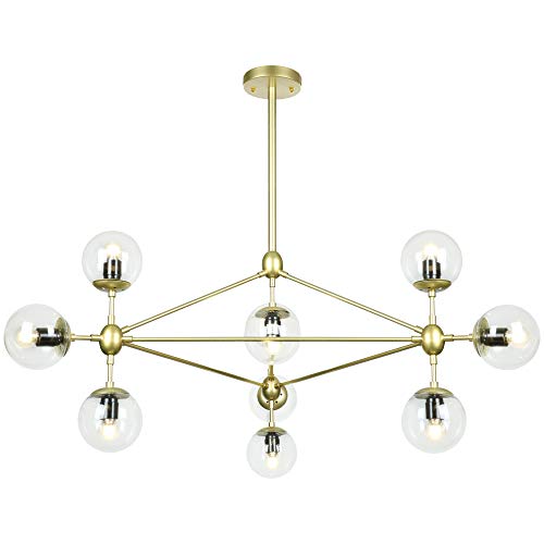 Tech Deals 🔥 Lampundit 10 Light Chandelier Gold Modern Mid Century Sputnik Chandeliers with Transparent Globe Glass Shade, Industrial Hanging Ceiling Chandelier for Dining & Living Room, Kitchen Island, Bedroom