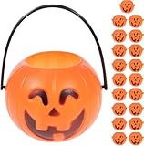 Ciieeo 20PCS Small Halloween Pumpkin Bucket 7CM Mini Plastic Portable Trick or Treat Pumpkin Candy Buckets Bulk for Halloween Party Decoration Supplies